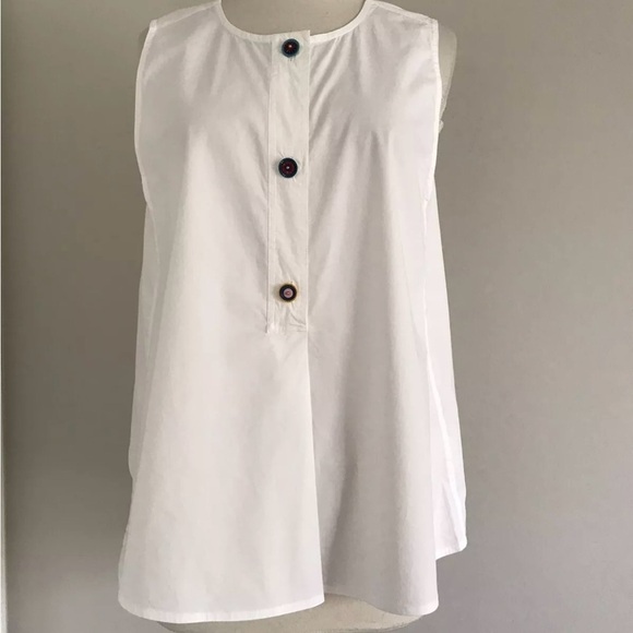 TORY BURCH TOP SIZE 10 WHITE 3 NOVELTY BUTTONS CLOSURE SLEEVELESS CRISP COTTON - Picture 7 of 10